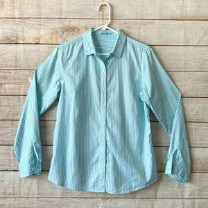J.McLaughlin Fitted Striped Button Down Shirt Women’s Size 10 Blue Long Sleeve
